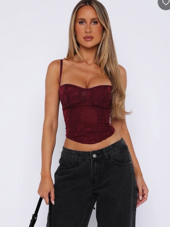 White Fox Boutique Tops - Women’s Burgundy Bustier Crop Top - White Fox